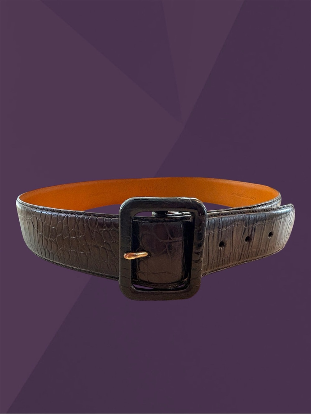 Lauren Ralph Lauren Dark Eggplant Italian Leather Croc Belt Size M